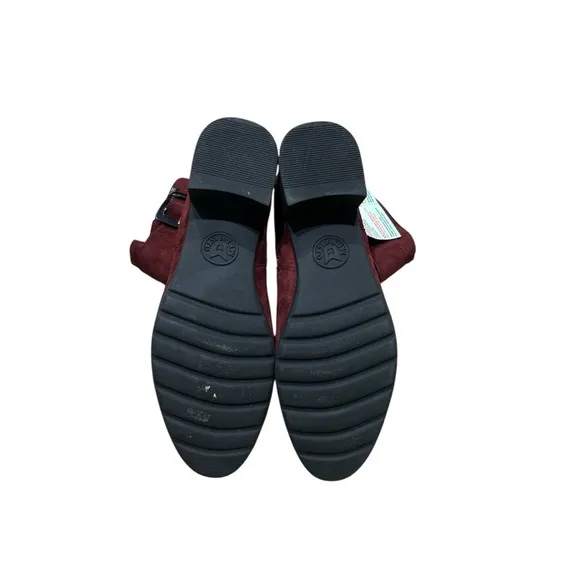 Burgundy Suede Ankle Boots with Buckle