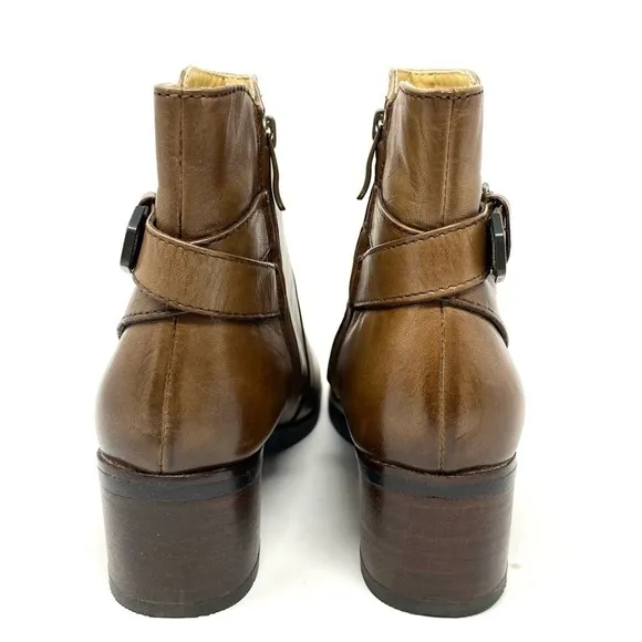 Bussola New York Leather Ankle Block Heel Boots in Nevada Fossil