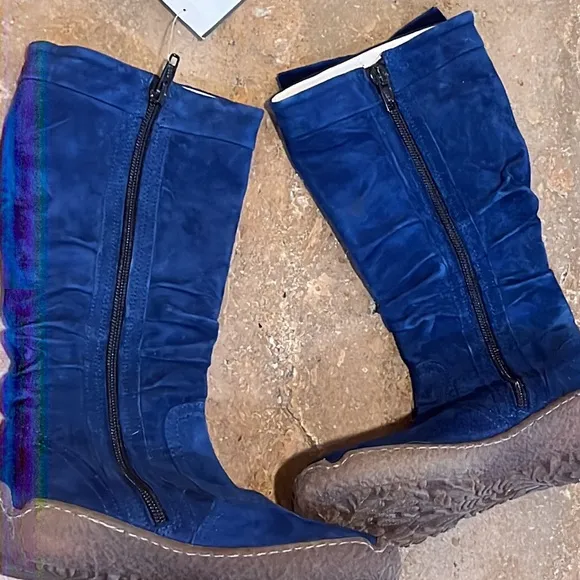 Byblos Boots girls sz 33 Blue Suede Bow Bling *NEW*