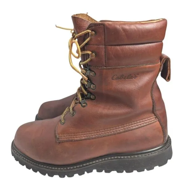 Cabela's Sidney Nebraska USA Men's 7 Cognac Brown Leather Outdoor Lace Up Boots