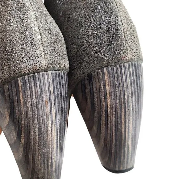 Calleen Cordero Grey Silver Suede Studded Peep Toe Platform Ankle Booties