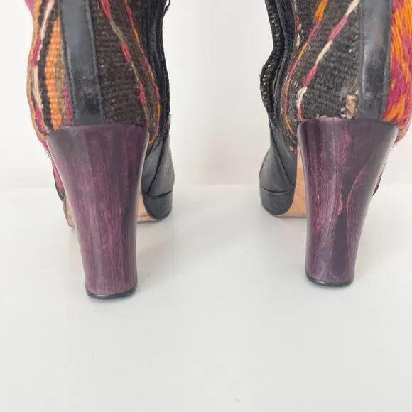 Calleen Cordero Kilim Rug Wool Leather Heeled Boots Size 7.5