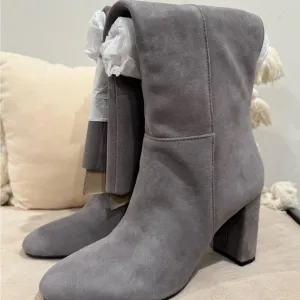 Calvin Klein Gray Heeled Boots with Suede Finish