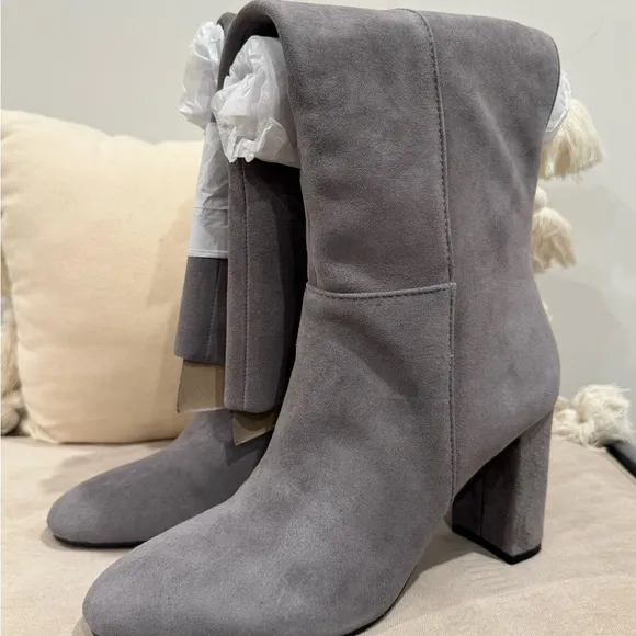 Calvin Klein Gray Heeled Boots with Suede Finish