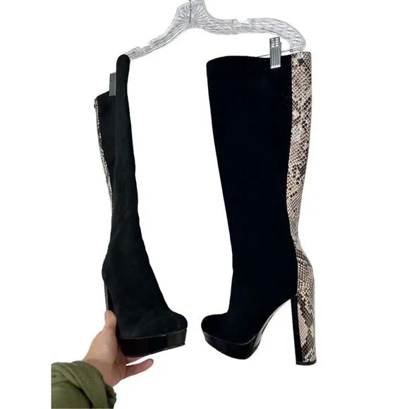 Calvin Klein Suede knee high snake print boots sz 6.5