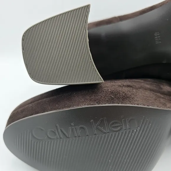 Calvin Klein Uda 2 Faux Suede Heeled Ankle Booties, Chocolate (Brown), Wmns 8.5M