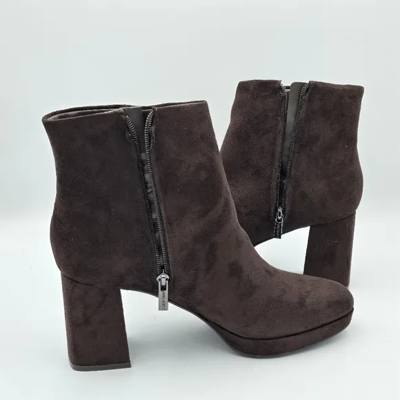 Calvin Klein Uda 2 Faux Suede Heeled Ankle Booties, Chocolate (Brown), Wmns 8.5M