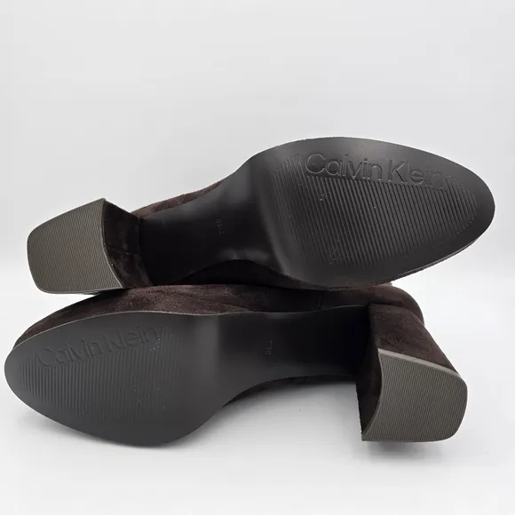 Calvin Klein Uda 2 Faux Suede Heeled Ankle Booties, Chocolate (Brown), Wmns 8.5M