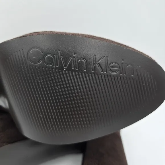 Calvin Klein Uda 2 Faux Suede Heeled Ankle Booties, Chocolate (Brown), Wmns 8.5M
