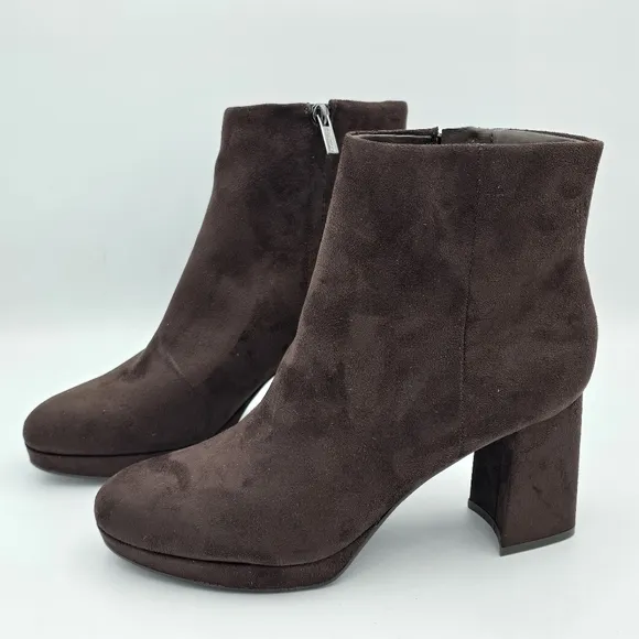 Calvin Klein Uda 2 Faux Suede Heeled Ankle Booties, Chocolate (Brown), Wmns 8.5M
