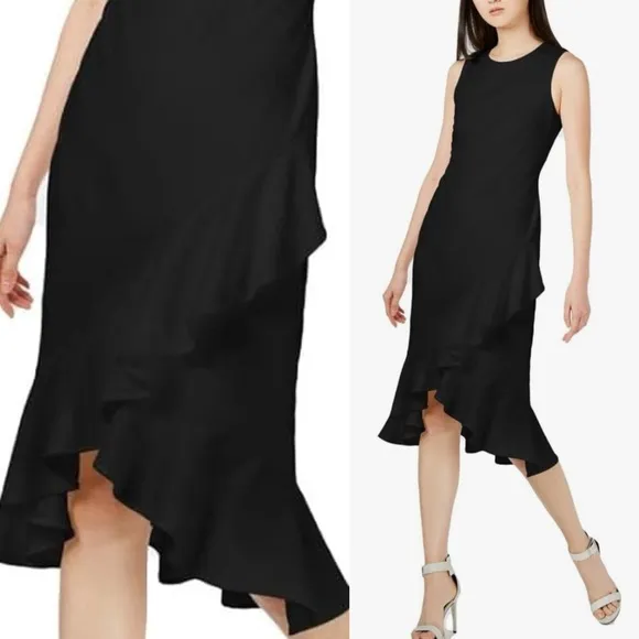 Calvin Klein Women's  Ruffled Wrap-Hem Dress Black size 10 new with tag