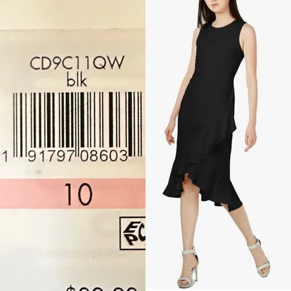Calvin Klein Women's  Ruffled Wrap-Hem Dress Black size 10 new with tag