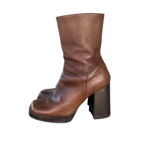 Candies 90s Y2K Chunky Funky Platform Boots Block Heel Boho Brown Sz 10 GUC READ