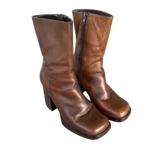 Candies 90s Y2K Chunky Funky Platform Boots Block Heel Boho Brown Sz 10 GUC READ