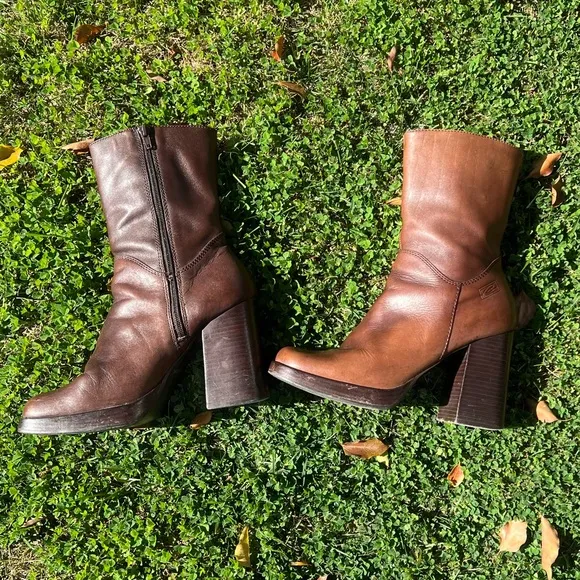 Candies 90s Y2K Chunky Funky Platform Boots Block Heel Boho Brown Sz 10 GUC READ