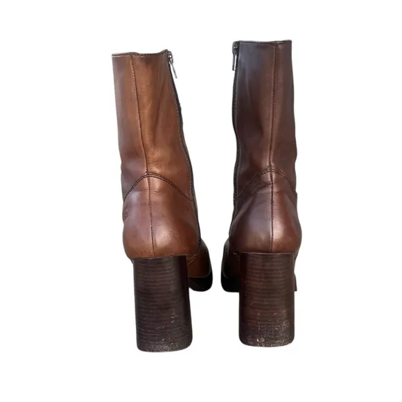 Candies 90s Y2K Chunky Funky Platform Boots Block Heel Boho Brown Sz 10 GUC READ