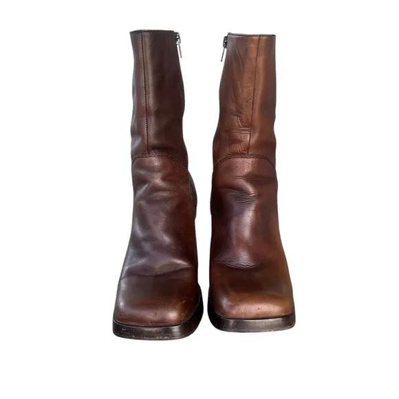 Candies 90s Y2K Chunky Funky Platform Boots Block Heel Boho Brown Sz 10 GUC READ