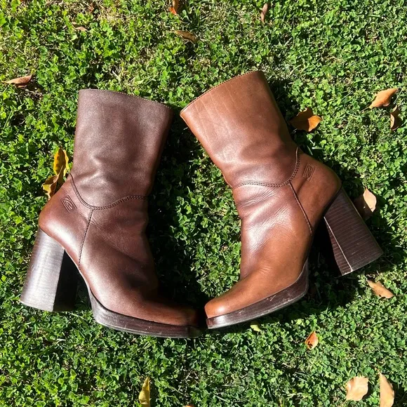 Candies 90s Y2K Chunky Funky Platform Boots Block Heel Boho Brown Sz 10 GUC READ