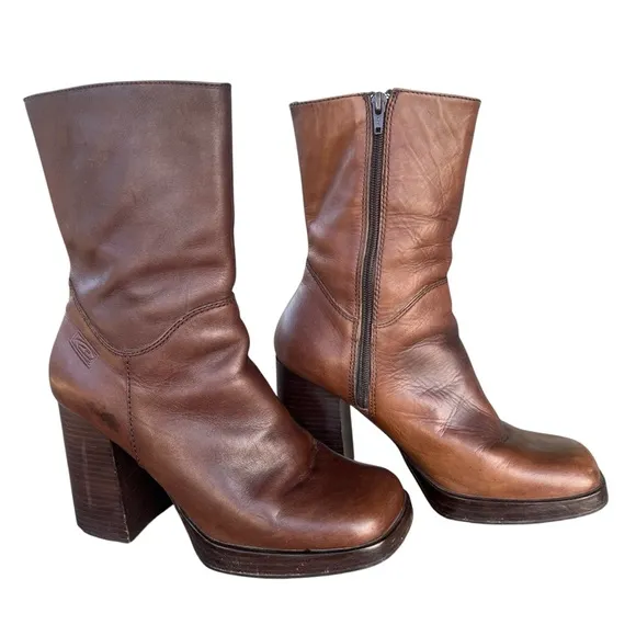 Candies 90s Y2K Chunky Funky Platform Boots Block Heel Boho Brown Sz 10 GUC READ