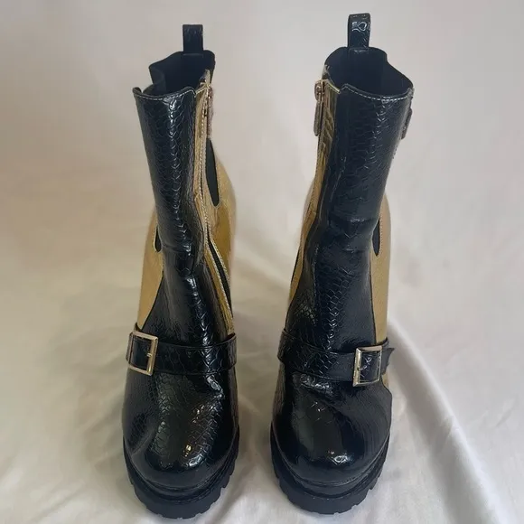 Cape Robbin Heeled Boot Black With Buckles &amp; Snakeskin Texture Size 8.5