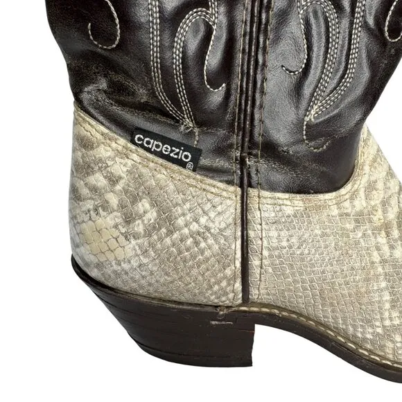 Capezio Womens Ivory and Brown Python &amp; Leather Western Boots Size 5.5M Cowgirl