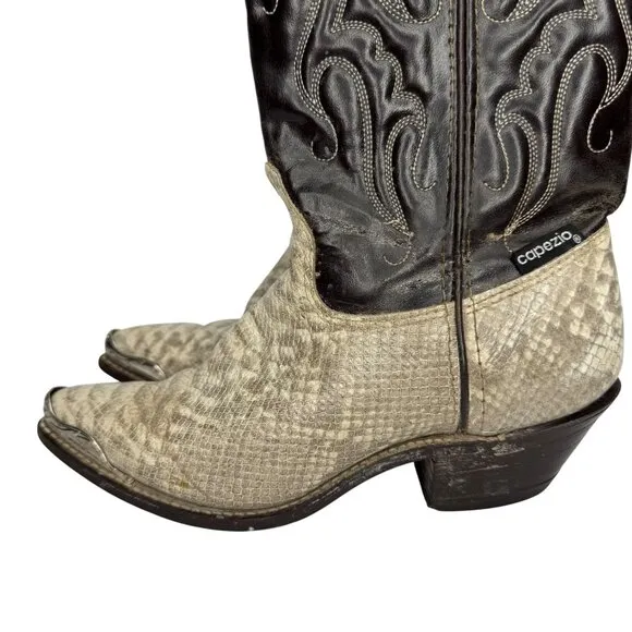 Capezio Womens Ivory and Brown Python &amp; Leather Western Boots Size 5.5M Cowgirl