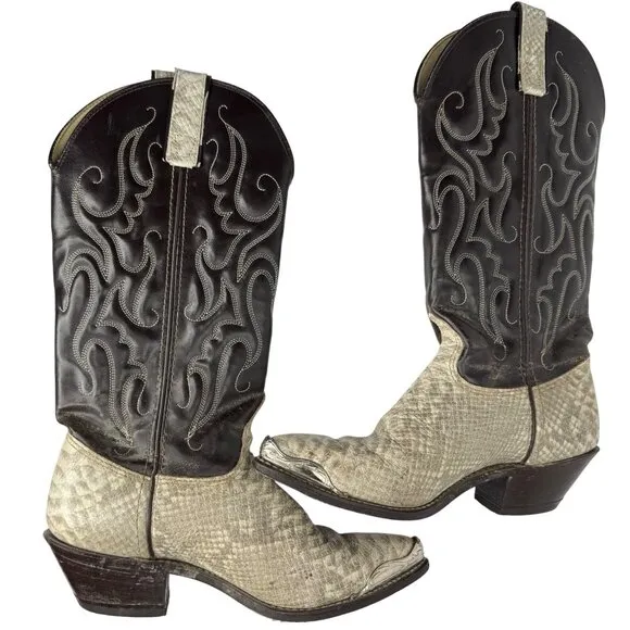 Capezio Womens Ivory and Brown Python &amp; Leather Western Boots Size 5.5M Cowgirl