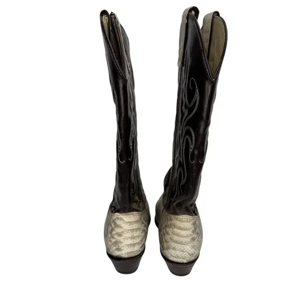 Capezio Womens Ivory and Brown Python &amp; Leather Western Boots Size 5.5M Cowgirl