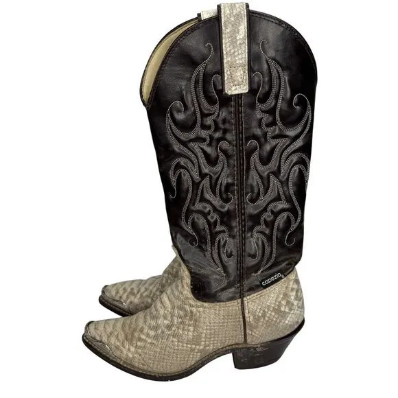 Capezio Womens Ivory and Brown Python &amp; Leather Western Boots Size 5.5M Cowgirl