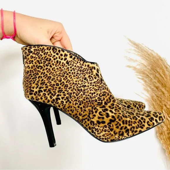 CARLOS SANTANA Black Animal Leopard Print Stiletto Heel Ankle Boot Booties 9.5