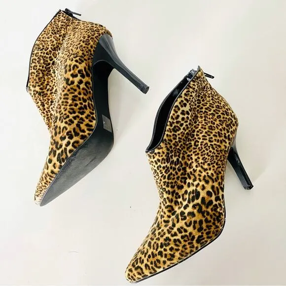 CARLOS SANTANA Black Animal Leopard Print Stiletto Heel Ankle Boot Booties 9.5