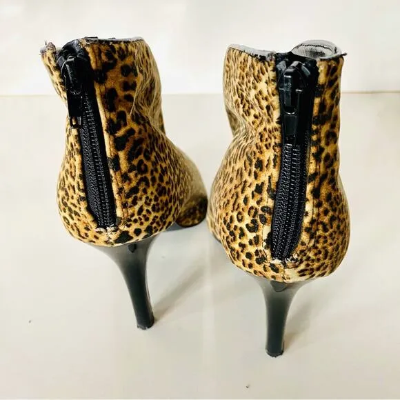CARLOS SANTANA Black Animal Leopard Print Stiletto Heel Ankle Boot Booties 9.5
