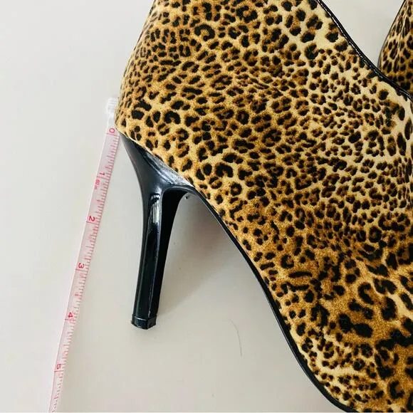 CARLOS SANTANA Black Animal Leopard Print Stiletto Heel Ankle Boot Booties 9.5