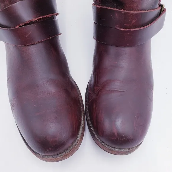 Caterpillar Women's 7 Burgundy Canvas Brown Leather Saddle Riding Boots