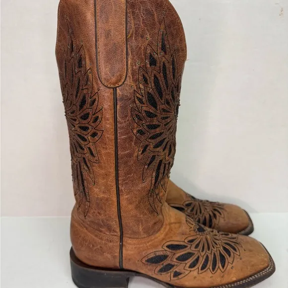 Cavender's Brown Leather Glitter Angel Wings Western Boots Size 8B.