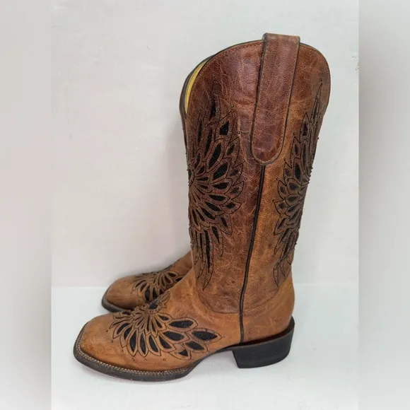 Cavender's Brown Leather Glitter Angel Wings Western Boots Size 8B.