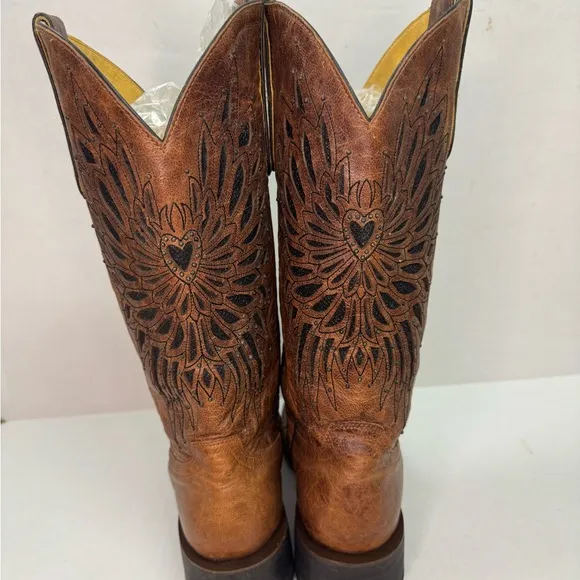 Cavender's Brown Leather Glitter Angel Wings Western Boots Size 8B.