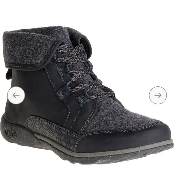 Chaco ‘Barbary’ Women’s Black Ankle Wool Fold Over Hiking/Walking Boots- SZ 8.5
