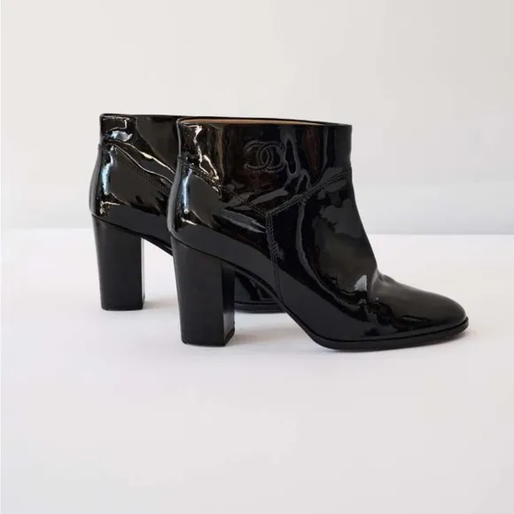 Chanel patent ankle booties