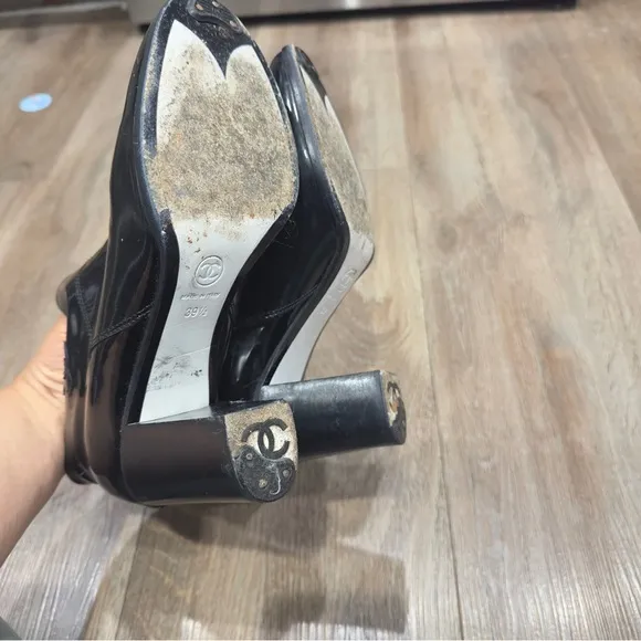 Chanel patent ankle booties