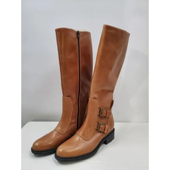 Charles David Women's Cognac Brown Riding Boots Made in Italy Leather Sz 6 NWOT