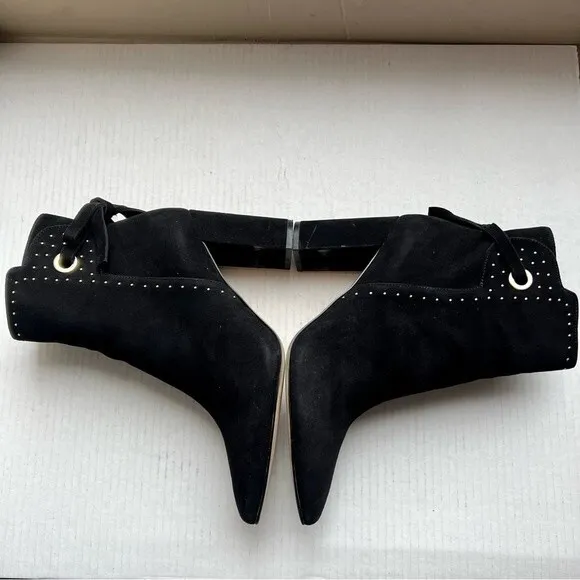 Chelsea &amp; Violet Miley Black Suede Block Heel Ankle Boots w/ Gold Rivets Sz 8.5