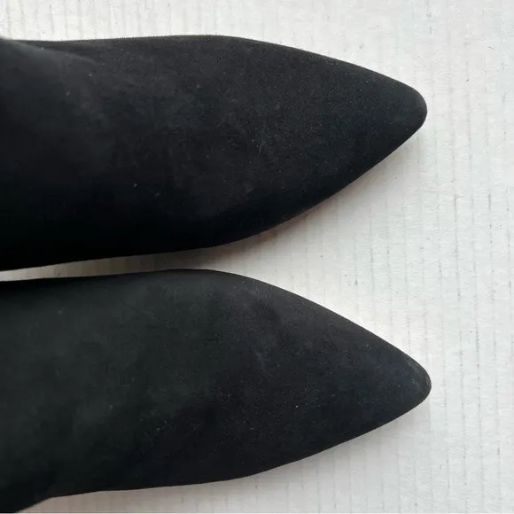 Chelsea &amp; Violet Miley Black Suede Block Heel Ankle Boots w/ Gold Rivets Sz 8.5