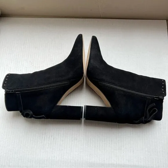 Chelsea &amp; Violet Miley Black Suede Block Heel Ankle Boots w/ Gold Rivets Sz 8.5