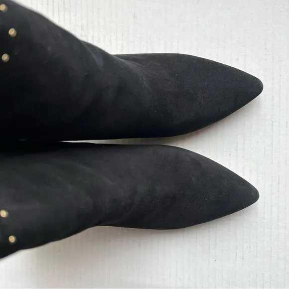 Chelsea &amp; Violet Miley Black Suede Block Heel Ankle Boots w/ Gold Rivets Sz 8.5