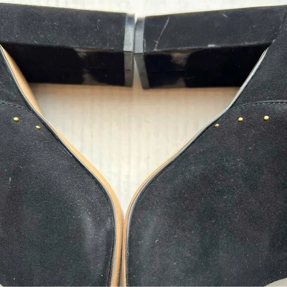 Chelsea &amp; Violet Miley Black Suede Block Heel Ankle Boots w/ Gold Rivets Sz 8.5