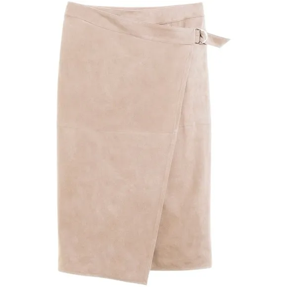 Chico's Black Label Tan Taupe Faux-Suede Wrap Skirt Chico's Size 2 Medium