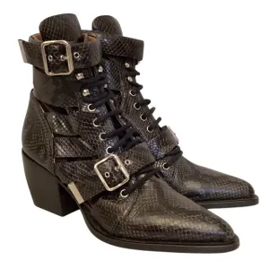 Chloe 10 (40) Rylee Snakeskin Leather Women’s Ankle Boots Booties Gray Black