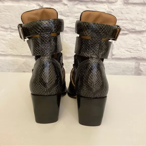 Chloe 10 (40) Rylee Snakeskin Leather Women’s Ankle Boots Booties Gray Black