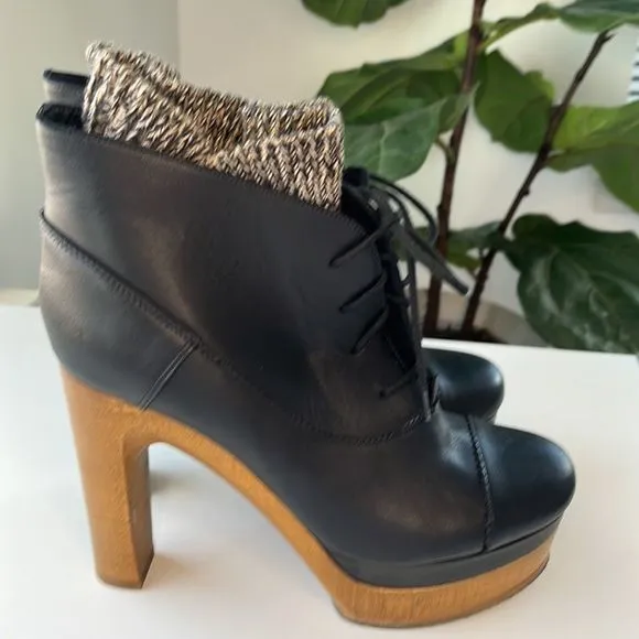 Chloe Rylee 38.5 (US 8) Boots Leather Black Clog Booties Platform Chunky Heel